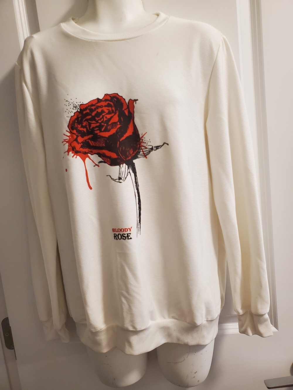 Bloody Rose Graphic Crewneck Sweater - White with Red Rose